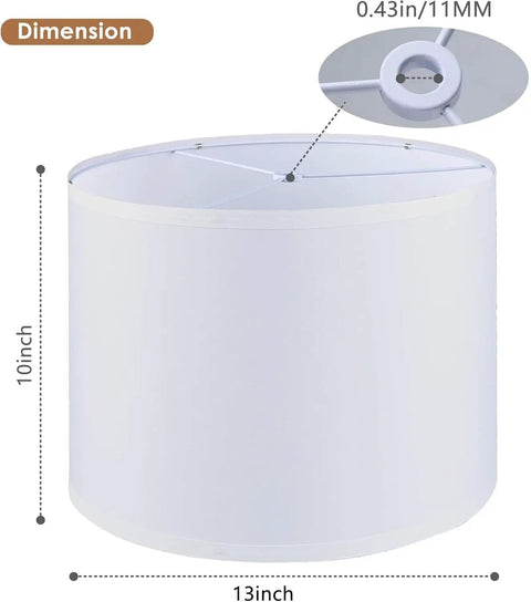 Set Of 2 Drum Lamp Shades For Table And Floor Lamps 13x13x10 Inches Large White Linen Replacement with dimensions shown