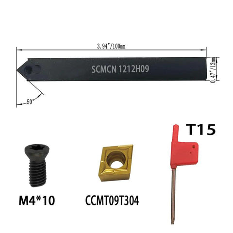 SCMCN1212H09 lathe tool holder set with CCMT09T304 insert, screw, and T15 key, Four Pack Beefy Carbide Turning Inserts CCMT09T304 And CCMT32.51.