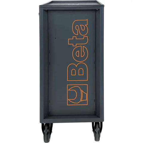 Heavy Duty Black 7 Drawer Rolling Tool Cabinet With Full 207 Piece SAE Mechanic Tool Set Built Damn Tough For Shop Life And Super Smooth Rolling Casters side view with logo