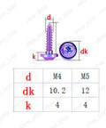Straight Up Gr5 Titanium Self Tapping Screws With Torx Socket Flying Saucer Head And Vivid Pvd Purple Finish dimensions and specifications chart.