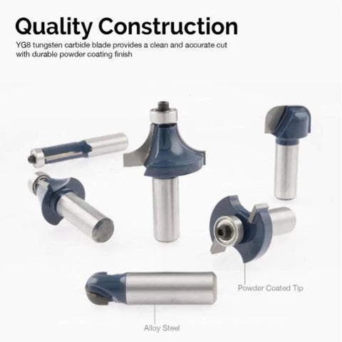 Quality construction of carbide router bits from Making Custom Woodwork A Breeze With This Badass Eighty Piece One Quarter Shank Tongue And Groove Router Bit Set.