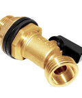 Brass Rain Barrel Spigot with 3/4 Inch Inlet, 1/2 Inch NPT, and 3/4 Inch Hose Outlet, Quarter Turn Ball Valve, Bulkhead Fitting