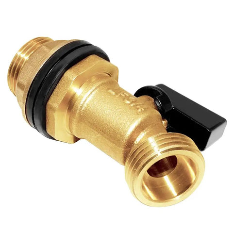 Brass Rain Barrel Spigot with 3/4 Inch Inlet, 1/2 Inch NPT, and 3/4 Inch Hose Outlet, Quarter Turn Ball Valve, Bulkhead Fitting