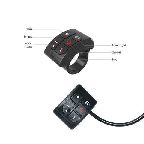 Close-up of e-bike handlebar control buttons, part of 24V-72V E Bike LCD Display With 4 Inch Vertical Screen system.