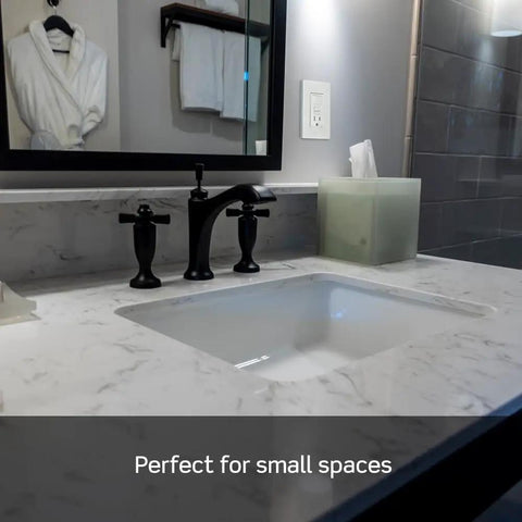 Bathroom with countertop showcasing GFCI Outlet With Built-In Switch Combo 15 Amp Tamper-Resistant Self Test LED Indicator Light White GFSW1-W