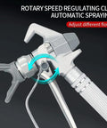 Close-up of Heavy Duty Airless Paint Spray Gun Packing 3600 Psi with rotary speed regulating clip for adjustable flow.