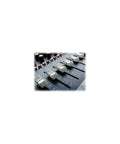 Close-up of sliders on EPM8 8 Channel Live Sound Mixer With Dual Aux Buses, XLR And 1/4 Inch Jack Sockets, RCA Stereo Playback And Recording I/O.