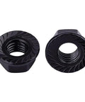 Heavy Duty M8 1.25 Hex Serrated Flange Nuts 304 Stainless Steel Black Oxide Finish Tough As Nails Grip For Automotive And Home Garage Diy Projects 20 Pack close-up view of serrated flange nuts