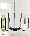 Black Farmhouse Chandelier For Dining Room Over Table Nine Light Industrial Metal Candle Lighting Fixture in bright room