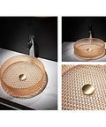 s Vessel Sink, Tempered Basin for Bathroom, Bar & Cloakroom, Countertop Wash Basin with Accessories in gold wire design.