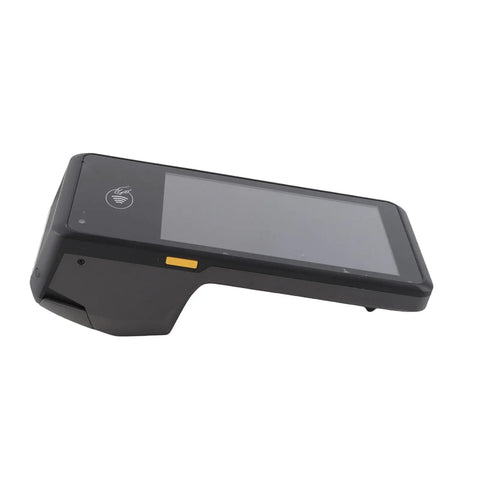 Side view of NFC Barcode Scanner with 5.0 Inch Touchscreen, 5G WiFi And 4G LTE, Handheld POS device for cafes and food trucks.