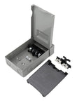 Built Tough And Weatherproof 60 Amp AC Disconnect Switch Box For Outdoor Units showing open galvanized steel panel and components.