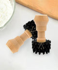 Espresso Portafilter Cleaning Brush With Wood Handle And Stiff Nylon Bristles 360 Degree Flexible Scrub Tool on counter