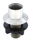 Heavy Duty Universal Faucet Hose Guide In Brushed Nickel, features a sturdy black mounting base and a smooth silver finish.