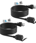 Two black waterproof 6-foot 3-prong power cables, 16 AWG, 13A, ETL listed, for home garden patio lights and yard tool use.
