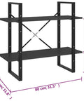 Two Tier Book Cabinet Gray 31.5 Inch Engineered Wood with Dope Industrial Style Storage Shelves dimensions illustration