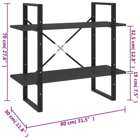 Two Tier Book Cabinet Gray 31.5 Inch Engineered Wood with Dope Industrial Style Storage Shelves dimensions illustration