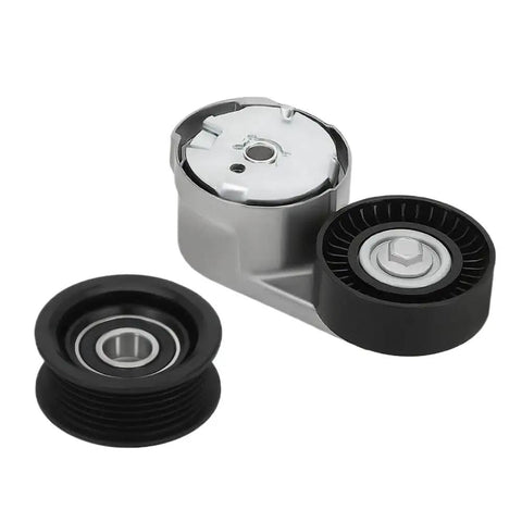 Must-Have Drive Belt Tensioner And Idler Pulley Kit That Fits Ram Caravan 2011 To 2019 With 3.6L V6 Engine Swapping Out OEM Parts Like 39282 And 38082 Smoothly - close-up view of components.