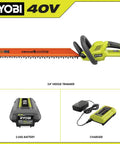 40V Cordless Hedge Trimmer Kit With 24 Inch Dual Steel Blades And Fast Charger For Zero Hassle Yard Work and accessories.