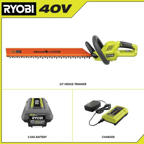 40V Cordless Hedge Trimmer Kit With 24 Inch Dual Steel Blades And Fast Charger For Zero Hassle Yard Work and accessories.
