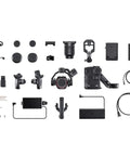 Ronin 4 Axis Cinema Camera 8K Combo Kit With DL PZ 17 To 28mm T3 ASPH Lens, accessories laid out on display