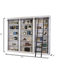 Heavy Duty 8 Ft Tall Wood Bookcase With Distressed White Oak Finish And Slick Industrial Steel Frame showing five adjustable shelves.