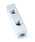 G One Quarter BSP Port 2 Way 4 Port Pneumatic Aluminum Manifold Block Splitter For Air Water Gas Oil Systems, solid block top view