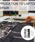 Using 500 Pcs Micro Glass Screws Repair Kit With Tweezers And Screwdriver M1.2 M1.4 M2 for laptop repair, hand with screwdriver.