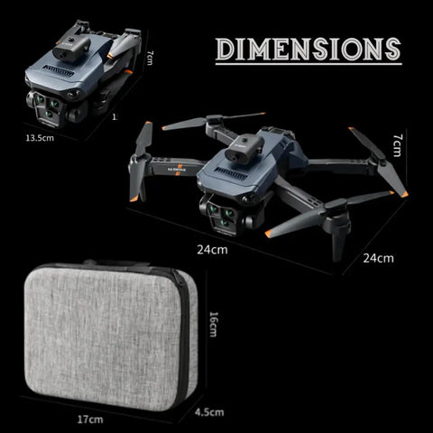 Dimensions of 4K FPV Drone With Triple Camera System And Optical Flow Stabilization Obstacle Avoidance Long Range RC Quadcopter