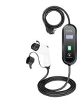Heavy Duty Portable Ev Charger With Sae J1772 Plug Delivers Sixteen Amp Power For Electric Vehicles Includes rugged five meter cable and display screen.