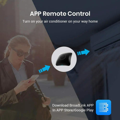 All In One WiFi Remote Hub With Sensor Cable And Mini Plug For IR And RF Control displayed with app control instructions