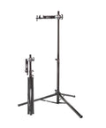 Two setups of Pro Grade Bike Repair Stand With 360 Degree Clamp And Spinner Knob For Precise Closure, adjustable height shown.