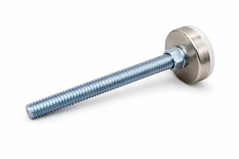 Side view of Beefy Heavy Duty Furniture Leveling Feet with 3 Inch Stem and Five Sixteenths by Eighteen Thread Adjustable Glides.