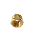 Front view of brass One Quarter Inch NPT Male To One Eighth Inch NPT Female Brass Reducer Hex Bushing Threaded Pipe Fitting