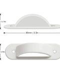 Wall Switch Guard Plate Covers 2 Pack White Child Safety Shield for Standard Toggle Switches Keeps Lights On Or Off Prevents Accidental Flips No Hassle Install Protects Smart Lights And Circuits Screws Not Included, shown from side and front view with dimensions.