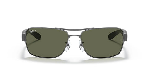 Mens Square Sunglasses With Gunmetal Frame And Polarized Green Lenses Rx Ready 64 mm Case Included Double Bridge Design