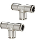 Push To Connect 1/4 Inch Tube 3 Way Tee Pneumatic Fittings Nickel Plated Copper Quick Connector For Air Bags Brakes And Air Compressors