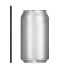 Bulk Black 5 Inch Disposable Plastic Coffee Stir Sticks, 1000 Count Sip Stirrer Straws next to a soda can for size comparison