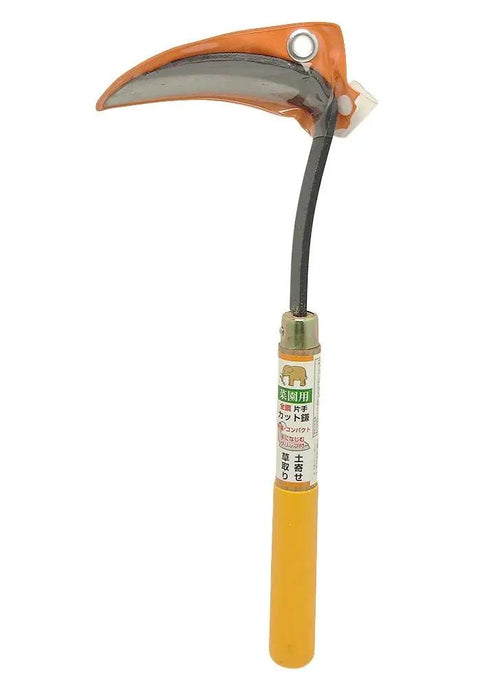 All Steel One Handed Scythe For Vegetable Gardens With Wood Handle And Resin Grip Lightweight Compact Garden Tool angled view