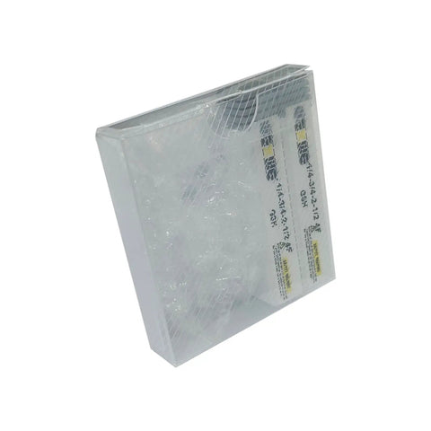 Packaging of 1/2 Inch Shank 4 Flute Ball End Mill, Stainless Steel, ACO Finish, visible through translucent box.