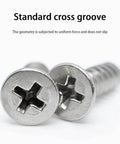 Close-up of Heavy Duty 304 Stainless Steel Wood And Metal Screw Kit with self-tapping Phillips countersunk flat head screws.