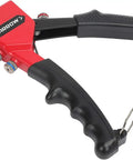 Heavy-Duty One-Handed Pop Rivet Gun for Quick Metal Fabric Leather And Auto Repairs side view with multi-colored grip rings.