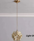 Petals Tiffany Style Stained Glass Ceiling Pendant Light with 8 Inch Cream White Lampshade, cherry blossom finish, light off view