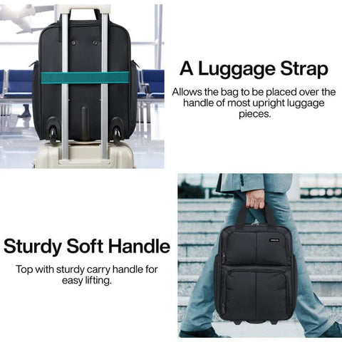Hanke 16-inch underseat luggage with wheels, black softside carry-on bag for airline travel