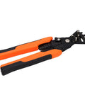 Heavy Duty Yet Lightweight Multi Function Wire Stripper With Slick Comfort Grip And Razor Sharp Chrome Steel Blades on a white background.