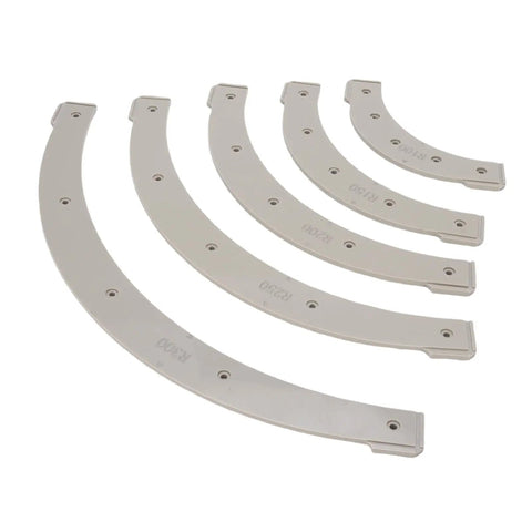 Top Notch Slick Radius Templates And Router Jigs For Crisp Corner Rounding With R100 To R300 Sizes In This Five Piece Set.