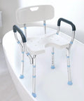 Heavy Duty Shower Chair With Back And Arms, 300 Lb Capacity, Non Slip Aluminum Frame, HDPE Seat, Rust Free Handles, Tool Free Assembly