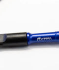 Close-up of 4x4 LCG blue aluminum turnbuckles showing detail and design for Slash Rustler Stampede Hoss Rally RC platforms