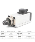 Two Point Two Kilowatt ER20 Air Cooled Spindle Motor 24000 RPM 220V Square Type With Ceramic Ball Bearings displayed with specs