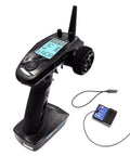 FS GT5 2.4G 6CH Transmitter Remote Controller With FS BS6 Receiver for RC cars boats and crawlers, showing black handheld device